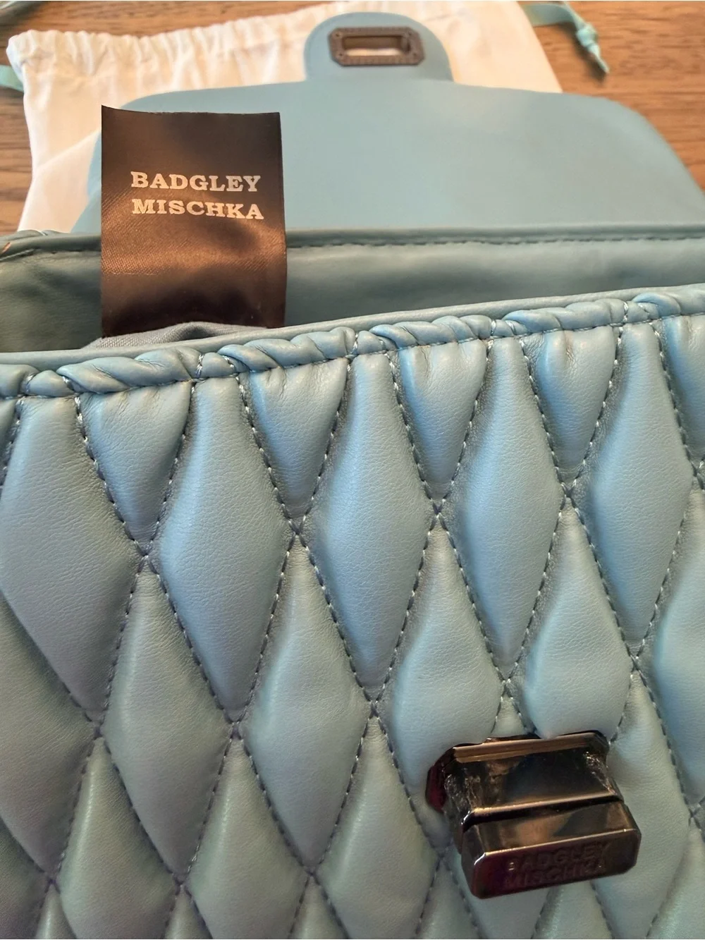 Badgley Mischka Quilted Crossbody Bag in Sky Blue